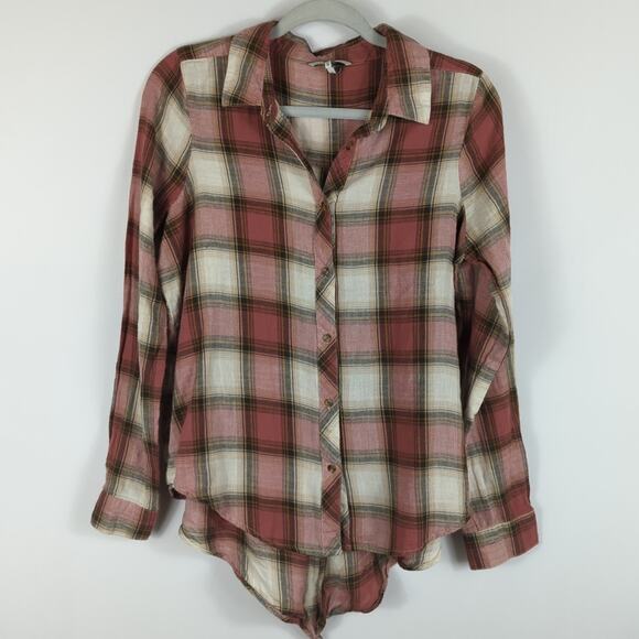 BKE Plaid Slip Back Long Sleeve Button Front Shirt Size small Tie back - Picture 2 of 5